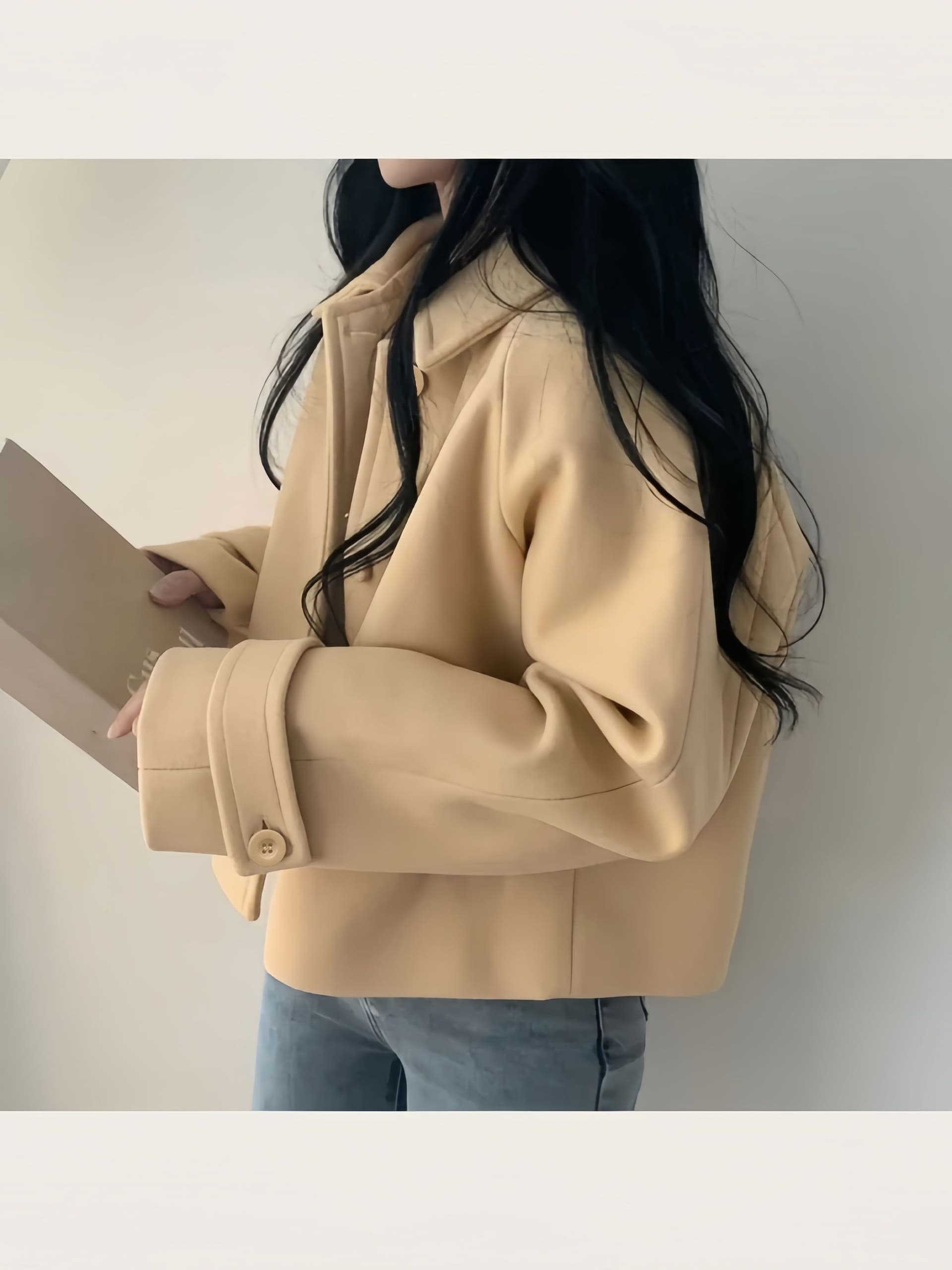 작은 키 모직 여성 코트 chic 프랑스식 부드러운 디스플레이 화이트 폴로 칼라 싱글 줄 버튼 루즈핏 디자인 센스 Chic 맨위 상세 이미지 2