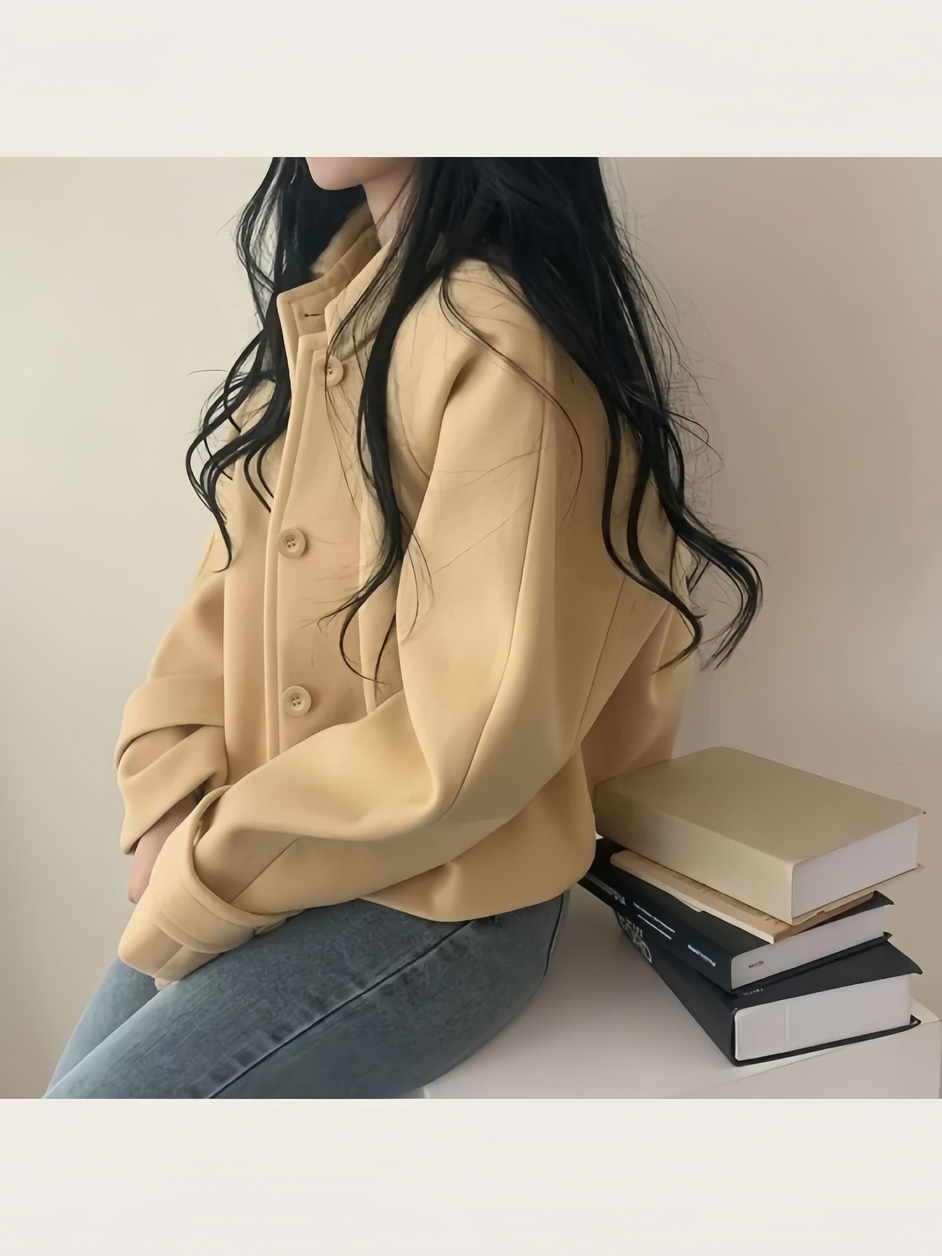 작은 키 모직 여성 코트 chic 프랑스식 부드러운 디스플레이 화이트 폴로 칼라 싱글 줄 버튼 루즈핏 디자인 센스 Chic 맨위 상세 이미지 3