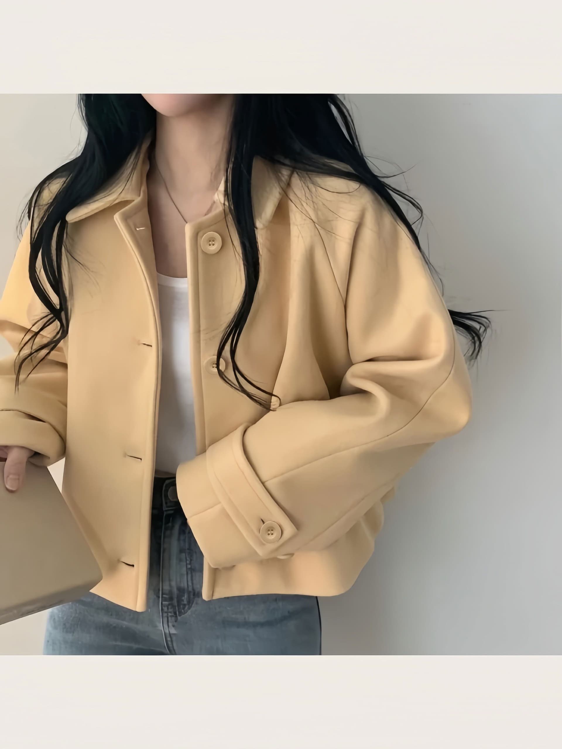 작은 키 모직 여성 코트 chic 프랑스식 부드러운 디스플레이 화이트 폴로 칼라 싱글 줄 버튼 루즈핏 디자인 센스 Chic 맨위 상세 이미지 4