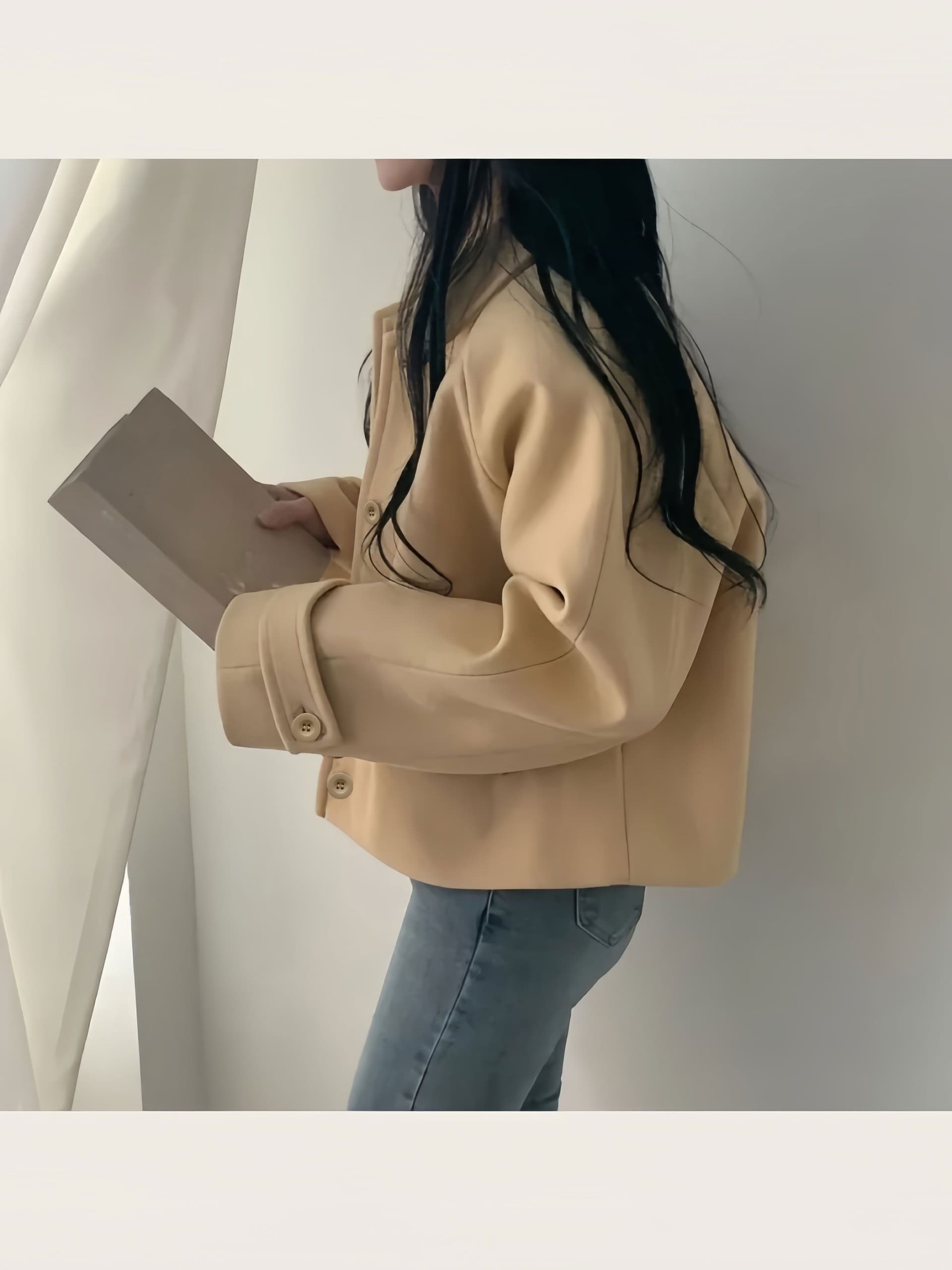 작은 키 모직 여성 코트 chic 프랑스식 부드러운 디스플레이 화이트 폴로 칼라 싱글 줄 버튼 루즈핏 디자인 센스 Chic 맨위 상세 이미지 6