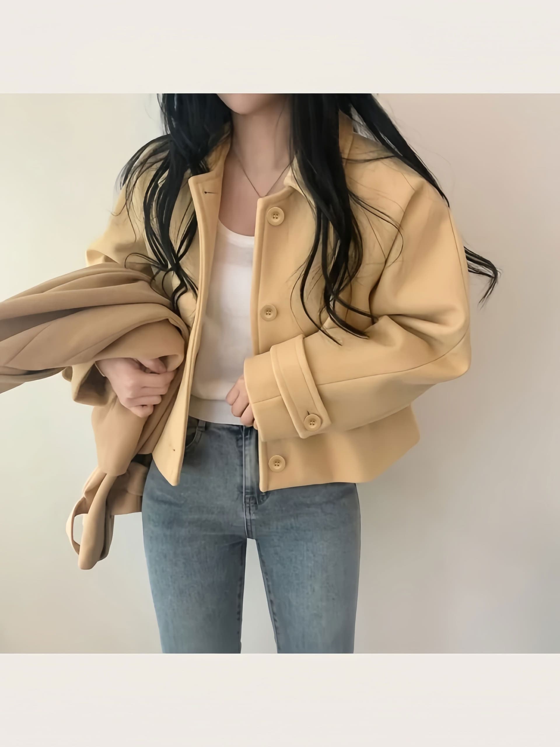 작은 키 모직 여성 코트 chic 프랑스식 부드러운 디스플레이 화이트 폴로 칼라 싱글 줄 버튼 루즈핏 디자인 센스 Chic 맨위 상세 이미지 7