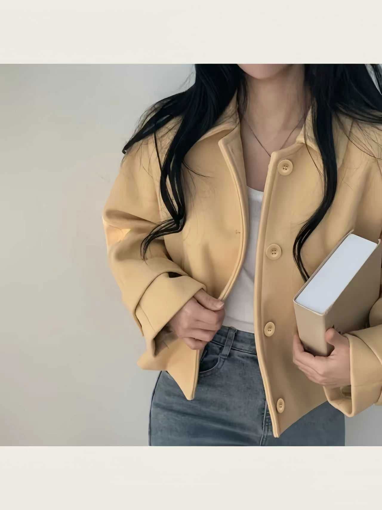 작은 키 모직 여성 코트 chic 프랑스식 부드러운 디스플레이 화이트 폴로 칼라 싱글 줄 버튼 루즈핏 디자인 센스 Chic 맨위 상세 이미지 8