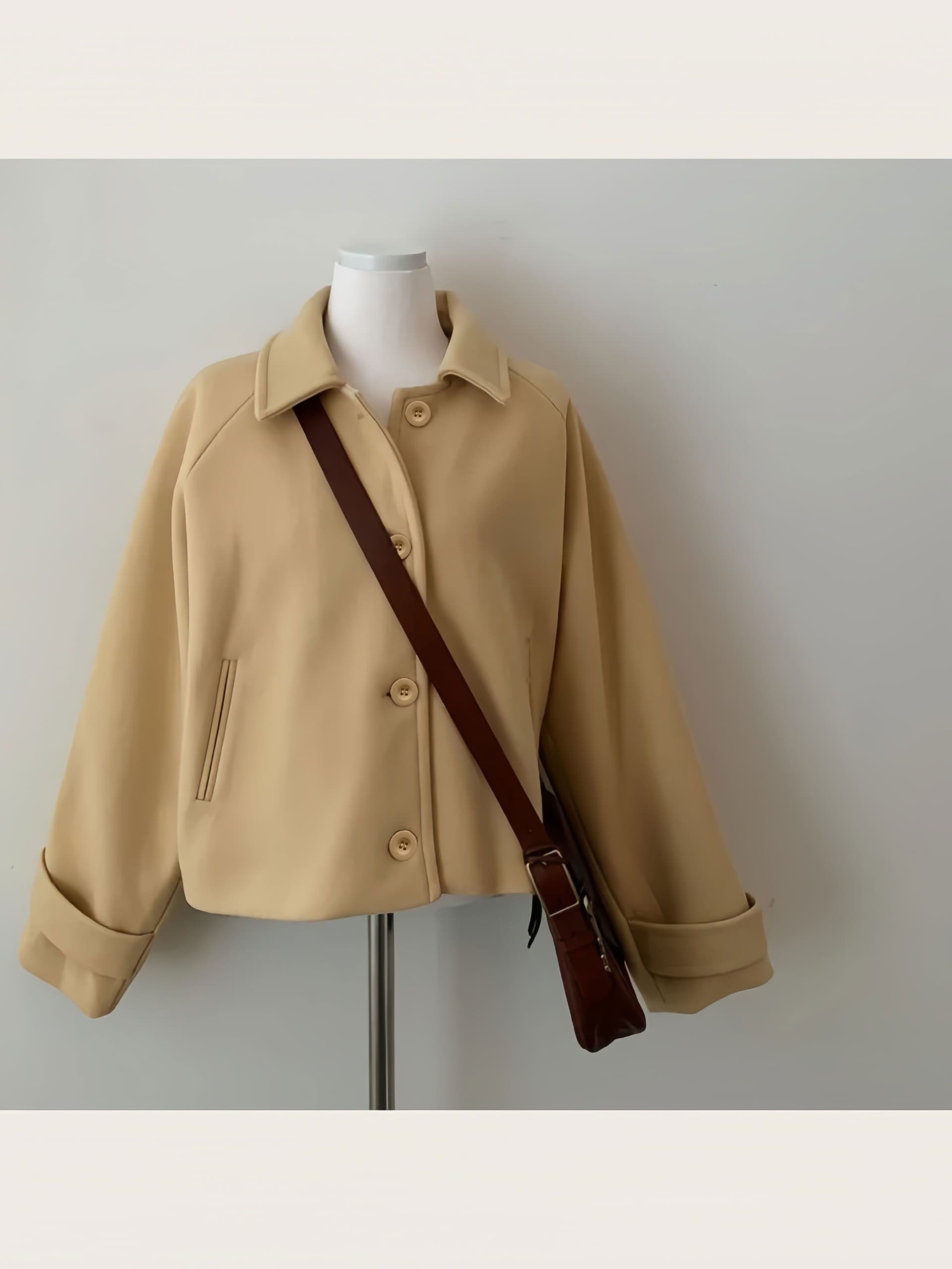 작은 키 모직 여성 코트 chic 프랑스식 부드러운 디스플레이 화이트 폴로 칼라 싱글 줄 버튼 루즈핏 디자인 센스 Chic 맨위 상세 이미지 17