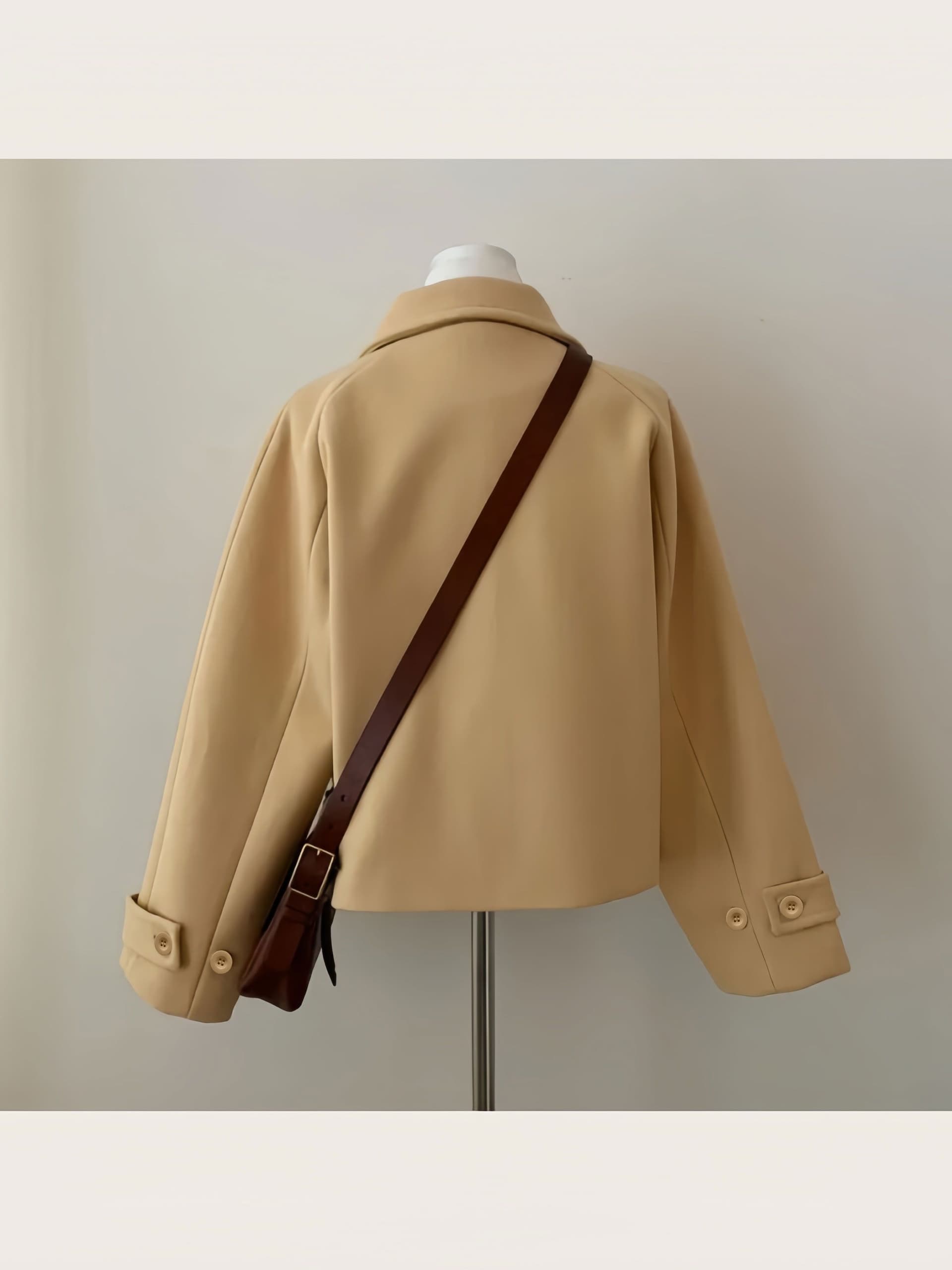 작은 키 모직 여성 코트 chic 프랑스식 부드러운 디스플레이 화이트 폴로 칼라 싱글 줄 버튼 루즈핏 디자인 센스 Chic 맨위 상세 이미지 18
