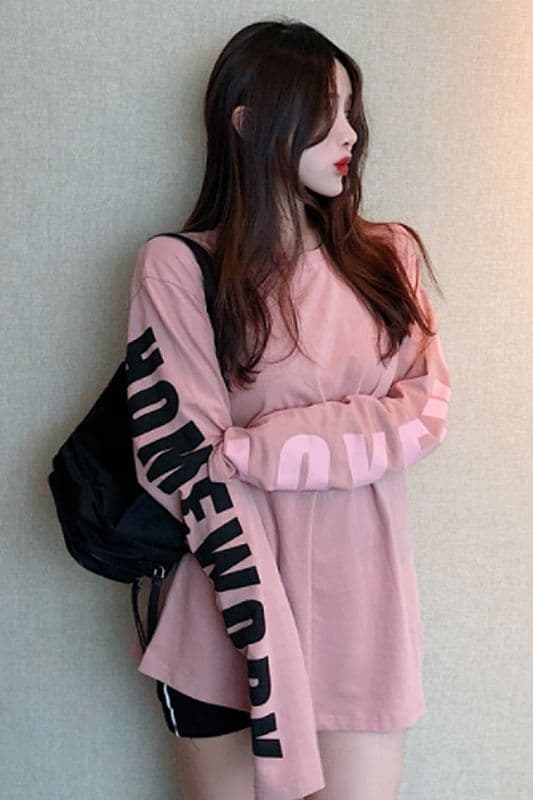 한국 스타일 chic 루즈핏 알파벳 프린트 긴팔 맨위 여성 가을 새로운 학생 다용도 슬림해 보이는 티셔츠 트렌디 이미지 4