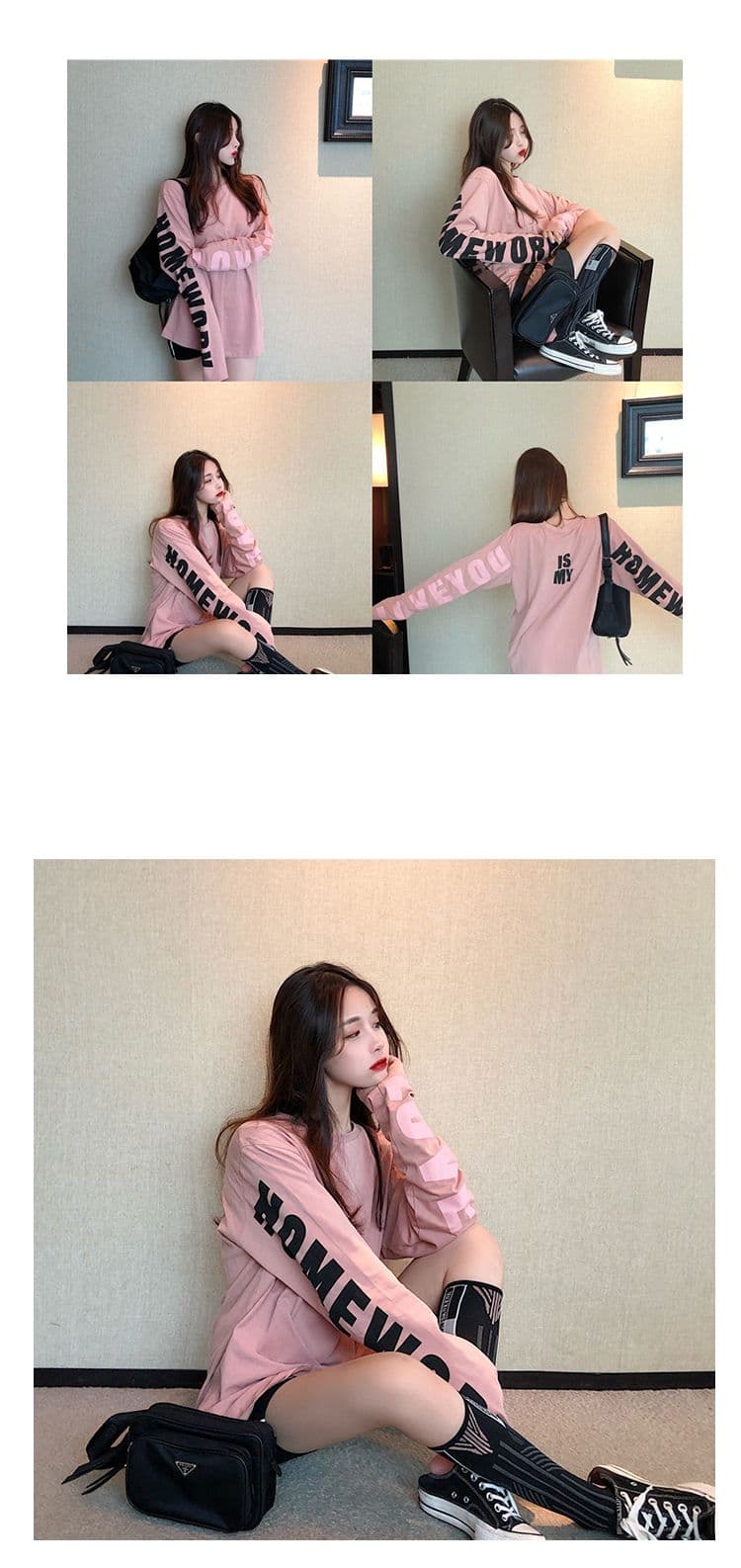 한국 스타일 chic 루즈핏 알파벳 프린트 긴팔 맨위 여성 가을 새로운 학생 다용도 슬림해 보이는 티셔츠 트렌디 상세 이미지 3