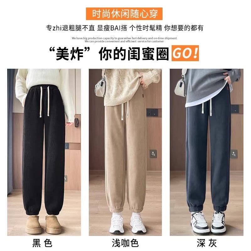 3 차원 허리 m-5xl 양털 플리스 운동 가을 겨울 털이 있고 두꺼운 보온 방풍 면 바지 캐주얼 조거 웨이 바지