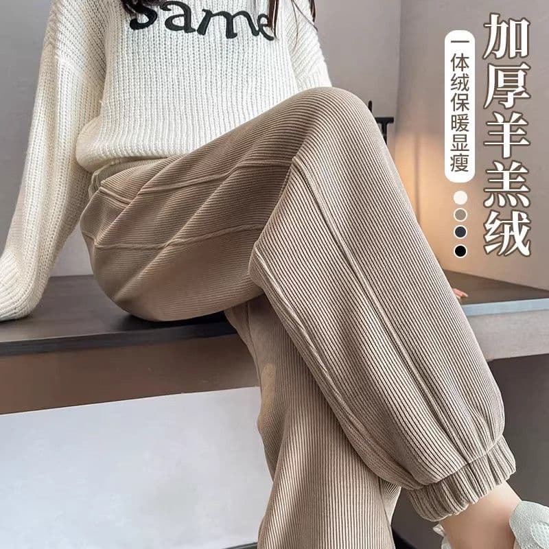 3 차원 허리 m-5xl 양털 플리스 운동 가을 겨울 털이 있고 두꺼운 보온 방풍 면 바지 캐주얼 조거 웨이 바지 이미지 3