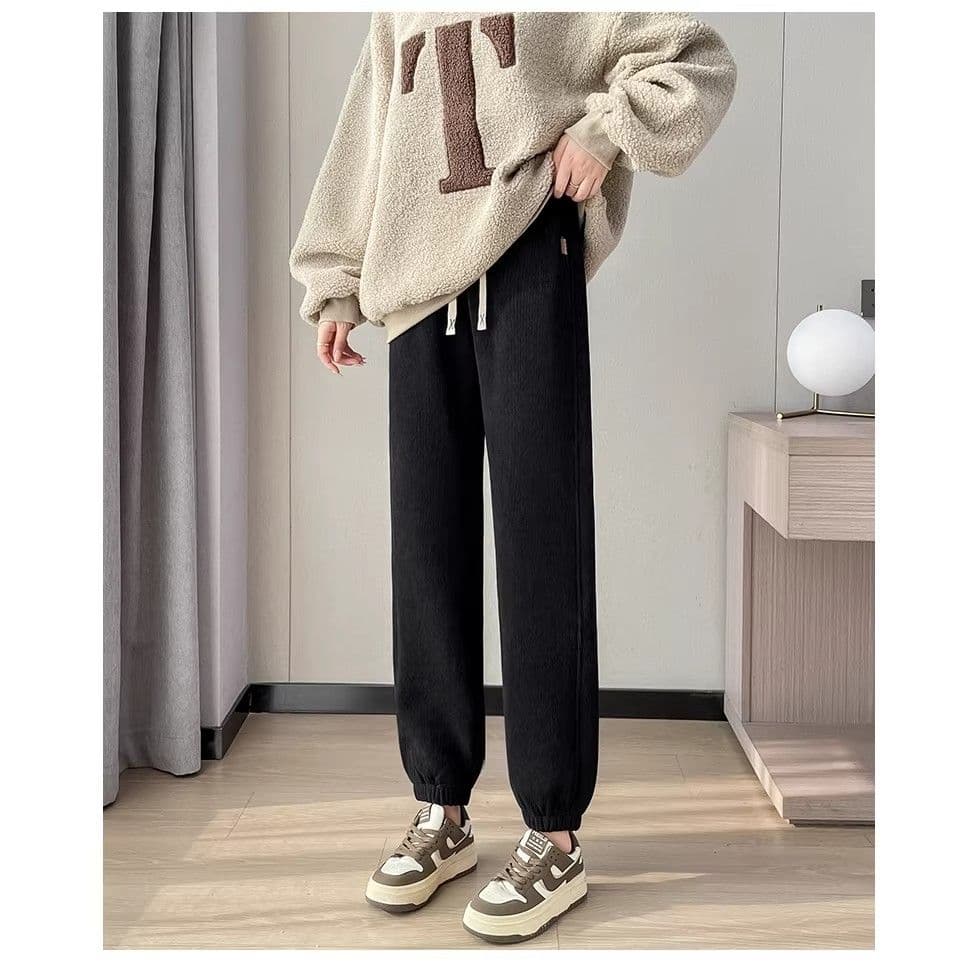 3 차원 허리 m-5xl 양털 플리스 운동 가을 겨울 털이 있고 두꺼운 보온 방풍 면 바지 캐주얼 조거 웨이 바지 이미지 4