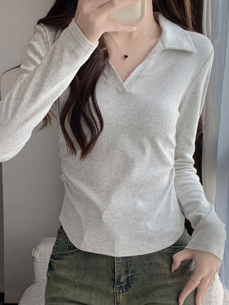 가을 polo 폴로 칼라 t 긴팔 동정 몸매 가꾸기 슬림해 보이는 맨위 회색 긍정적 인 어깨 인사이드 가져 가라. 기본 셔츠