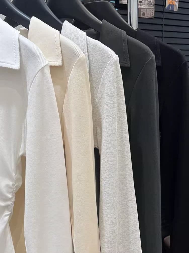 가을 polo 폴로 칼라 t 긴팔 동정 몸매 가꾸기 슬림해 보이는 맨위 회색 긍정적 인 어깨 인사이드 가져 가라. 기본 셔츠 상세 이미지 16