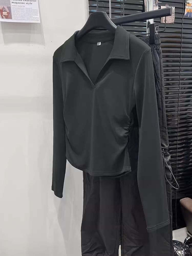 가을 polo 폴로 칼라 t 긴팔 동정 몸매 가꾸기 슬림해 보이는 맨위 회색 긍정적 인 어깨 인사이드 가져 가라. 기본 셔츠 상세 이미지 31