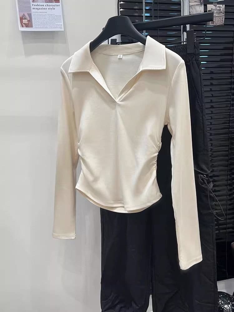 가을 polo 폴로 칼라 t 긴팔 동정 몸매 가꾸기 슬림해 보이는 맨위 회색 긍정적 인 어깨 인사이드 가져 가라. 기본 셔츠 상세 이미지 32