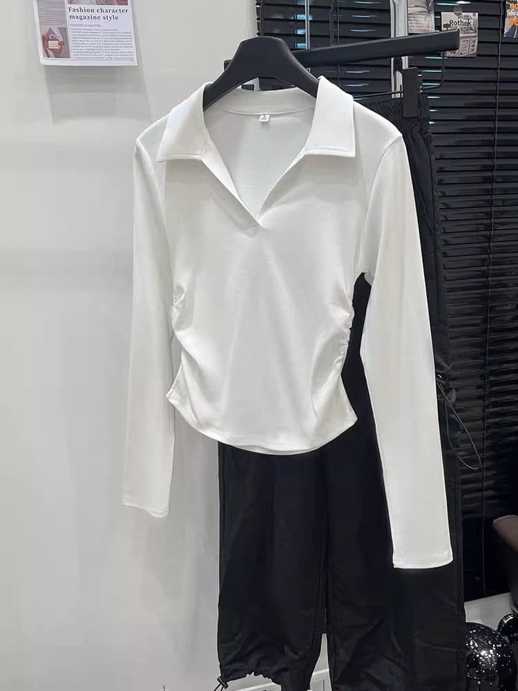 가을 polo 폴로 칼라 t 긴팔 동정 몸매 가꾸기 슬림해 보이는 맨위 회색 긍정적 인 어깨 인사이드 가져 가라. 기본 셔츠 상세 이미지 33