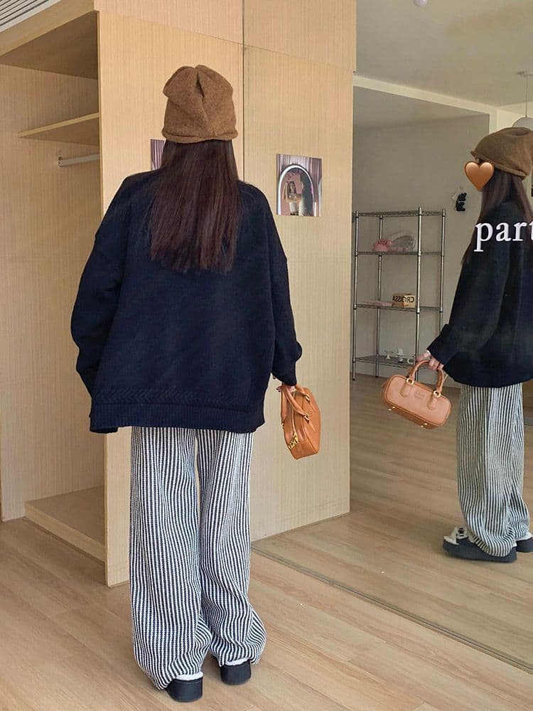 세로 줄무늬 바지 아이들 가을 2026 새로운 캐주얼 스트레이트 느긋한 와이드 레그 팬츠 상세 이미지 26