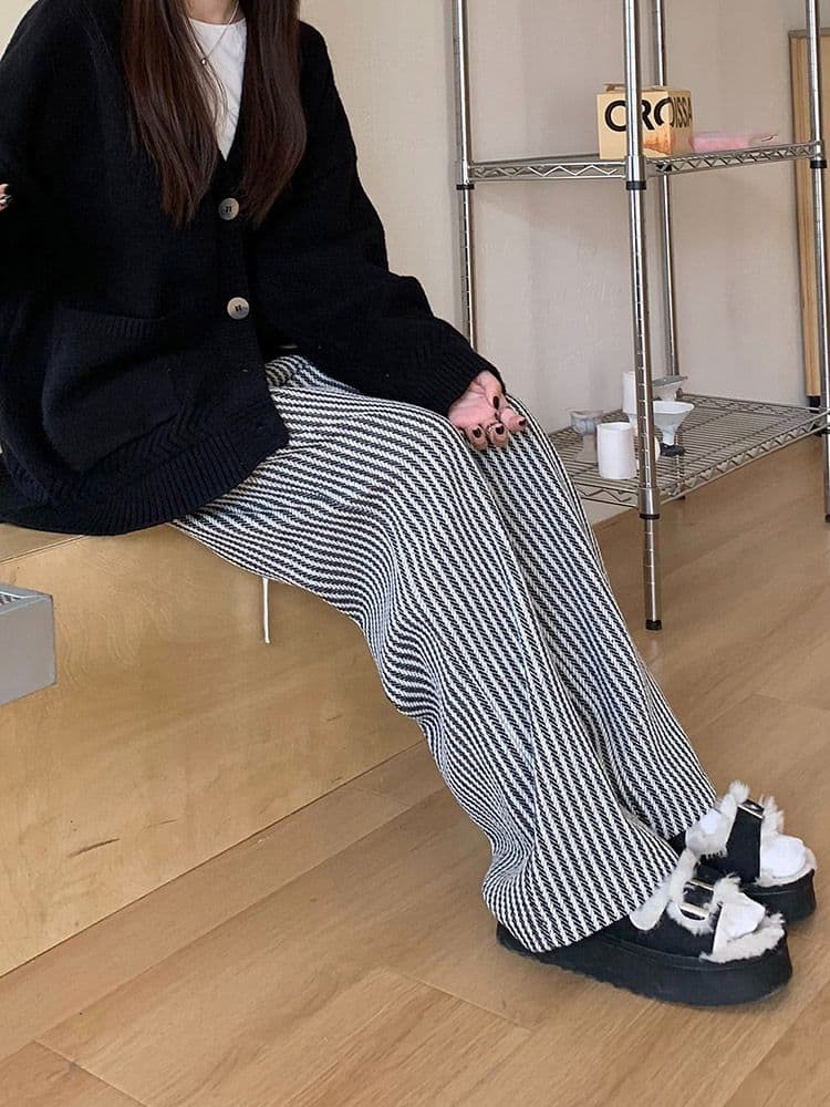 세로 줄무늬 바지 아이들 가을 2026 새로운 캐주얼 스트레이트 느긋한 와이드 레그 팬츠 상세 이미지 34