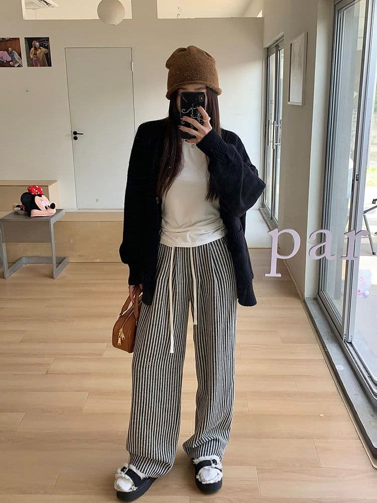 세로 줄무늬 바지 아이들 가을 2026 새로운 캐주얼 스트레이트 느긋한 와이드 레그 팬츠 상세 이미지 37