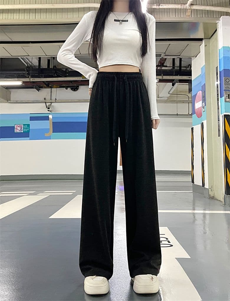 가을 새로운 넓은 다리 하이웨이스트 도루 센스 슬림해 보이는 다용도 캐주얼 운동 바지 상세 이미지 15