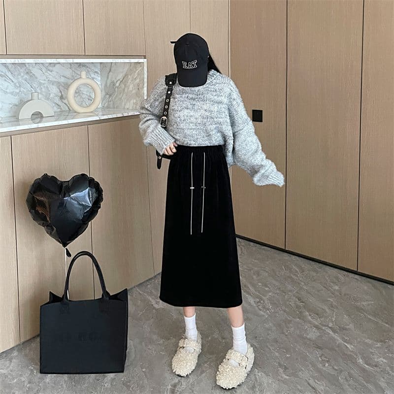 높음 폭탄 코듀로이 얇은 스타일 체인 다용도 이후 트임 캐주얼 반신 스커트 여성 상세 이미지 8