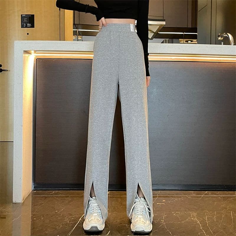 가을 새로운 트임 넓은 다리 루즈핏 캐주얼 바지 여성 웨이 바지 트렌디 이미지 2