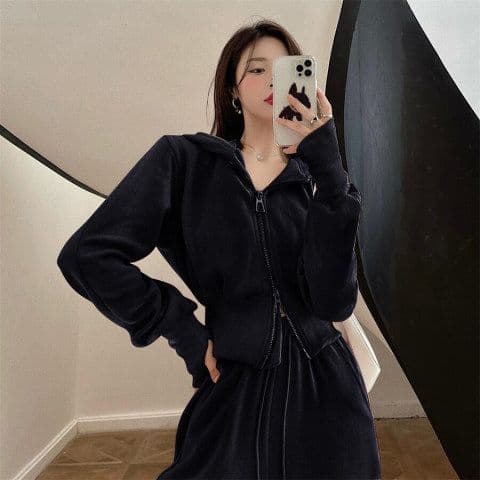 이른 가을 우유 부서 착용 가져 가라. 후드티 캐주얼 스포츠 슈트 여성 인터넷 유명인 튀김 거리 장난기 넘치는 활기찬 와이드 레그 팬츠 투피스 세트 이미지 3