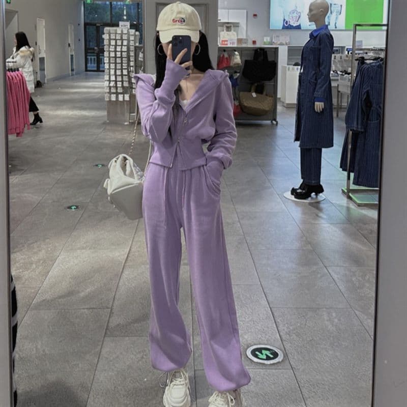 이른 가을 우유 부서 착용 가져 가라. 후드티 캐주얼 스포츠 슈트 여성 인터넷 유명인 튀김 거리 장난기 넘치는 활기찬 와이드 레그 팬츠 투피스 세트 상세 이미지 4
