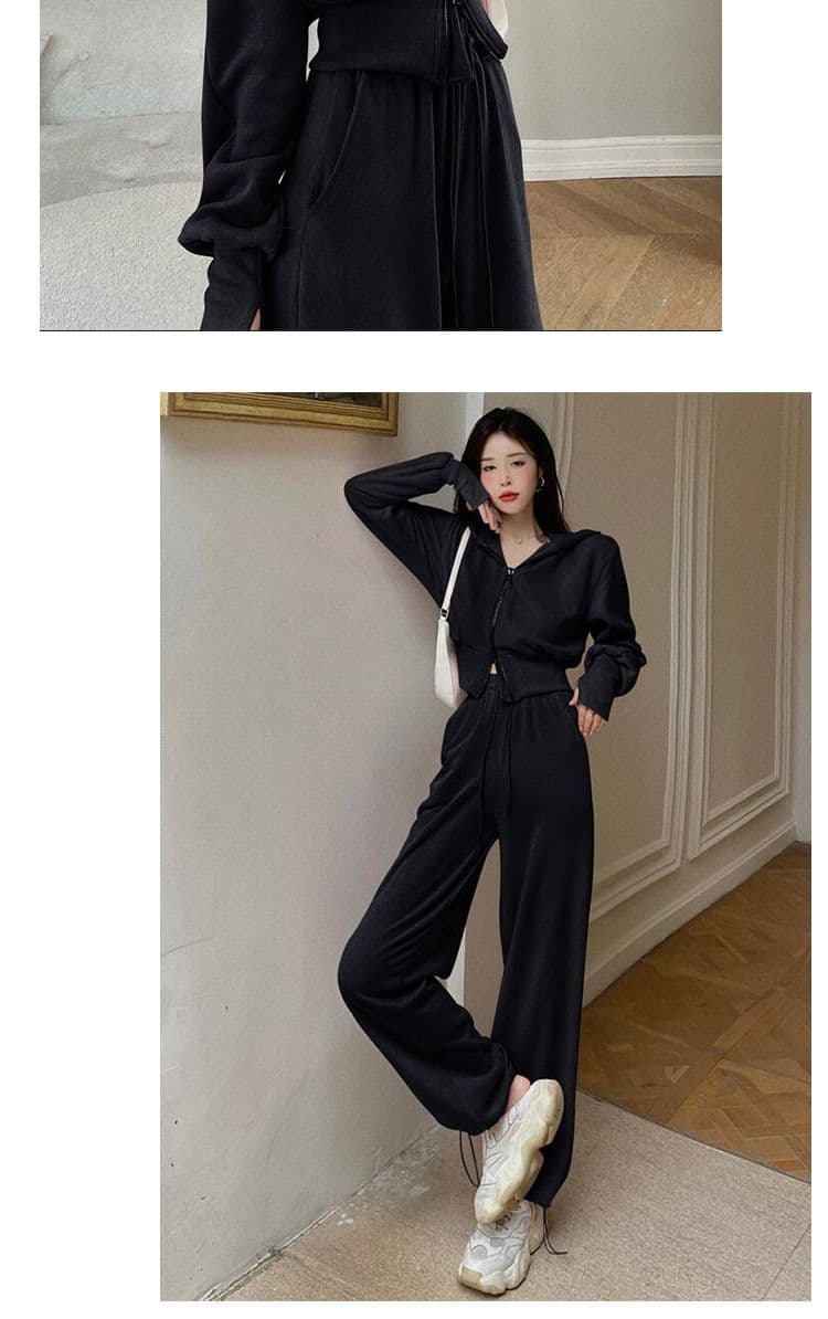 이른 가을 우유 부서 착용 가져 가라. 후드티 캐주얼 스포츠 슈트 여성 인터넷 유명인 튀김 거리 장난기 넘치는 활기찬 와이드 레그 팬츠 투피스 세트 상세 이미지 13