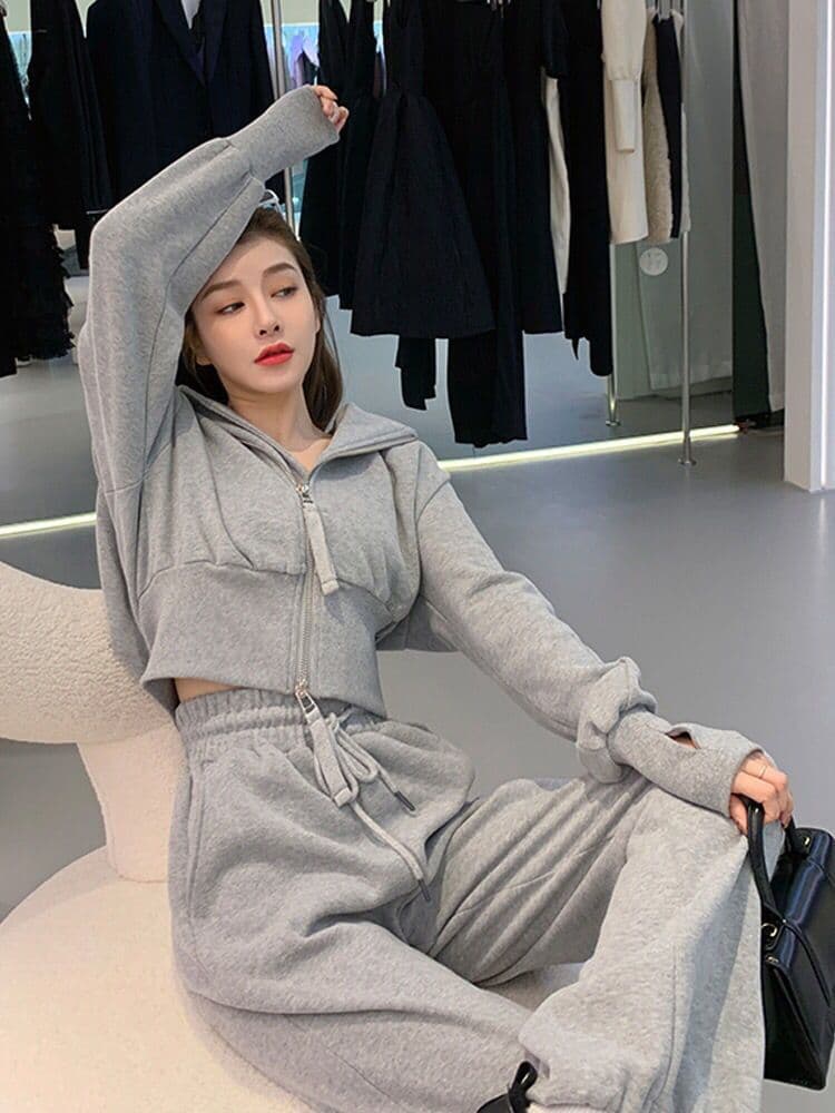 이른 가을 우유 부서 착용 가져 가라. 후드티 캐주얼 스포츠 슈트 여성 인터넷 유명인 튀김 거리 장난기 넘치는 활기찬 와이드 레그 팬츠 투피스 세트 상세 이미지 21