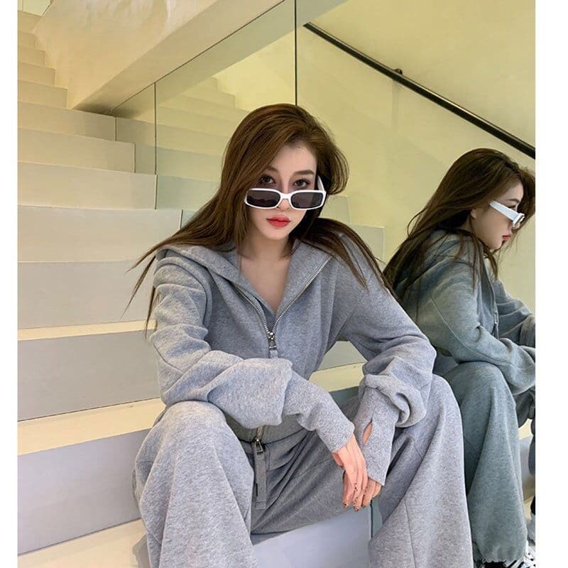 이른 가을 우유 부서 착용 가져 가라. 후드티 캐주얼 스포츠 슈트 여성 인터넷 유명인 튀김 거리 장난기 넘치는 활기찬 와이드 레그 팬츠 투피스 세트 상세 이미지 23