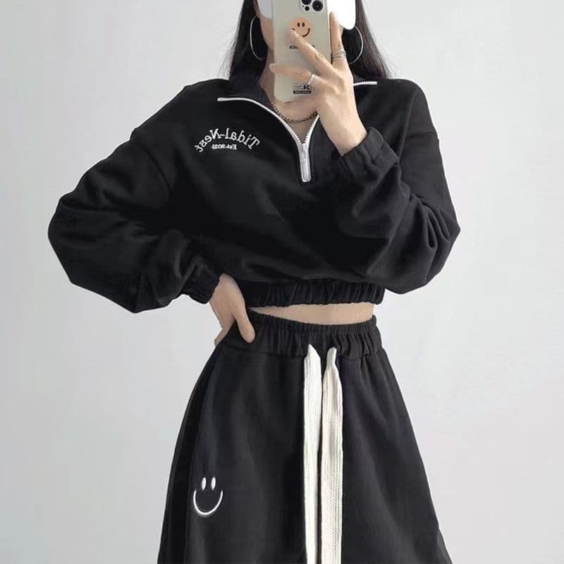 얇은 스타일 후드티 웨이 바지 세트 여성 가을 겨울 새로운 작은 키 디스플레이 높음 POLO 셔츠 지퍼 칼라 투피스 세트 고급 센스 이미지 3