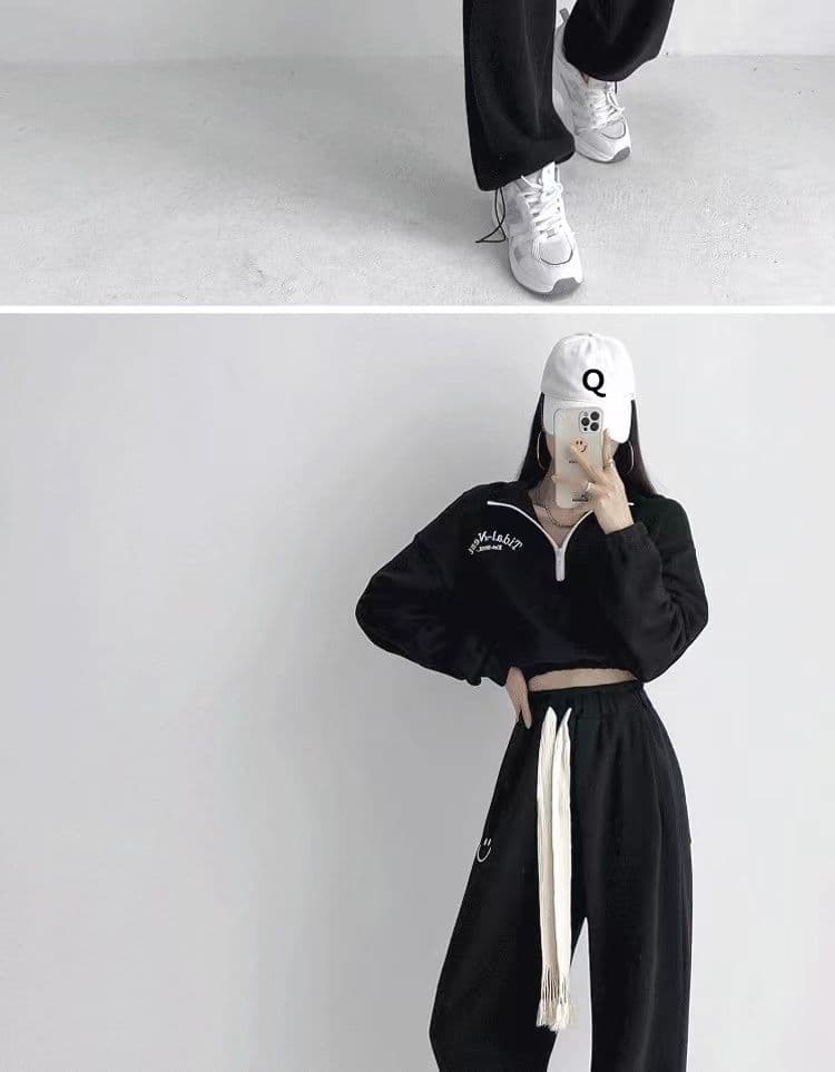 얇은 스타일 후드티 웨이 바지 세트 여성 가을 겨울 새로운 작은 키 디스플레이 높음 POLO 셔츠 지퍼 칼라 투피스 세트 고급 센스 상세 이미지 11