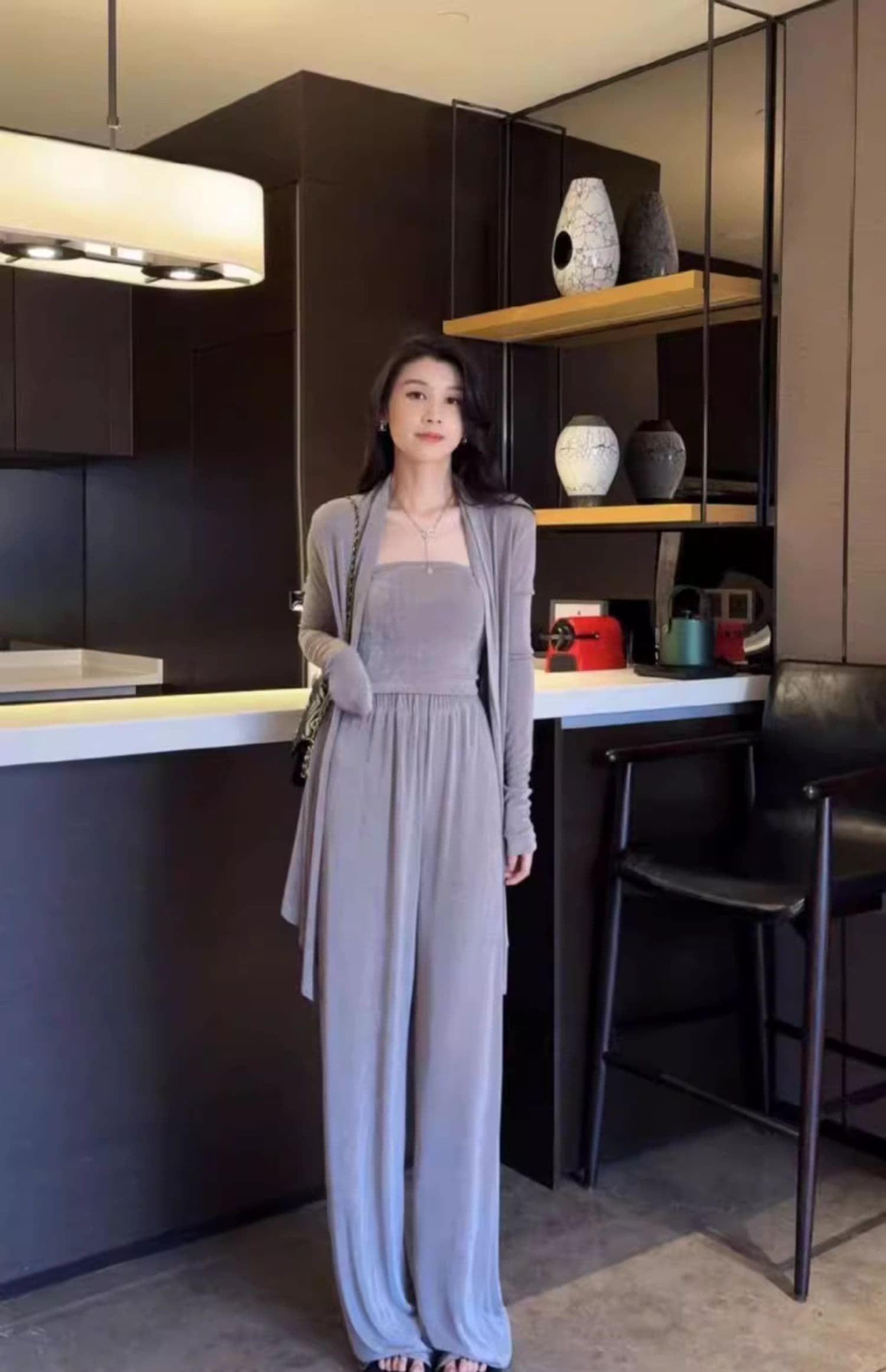 카디건 코트 조끼 와이드 레그 팬츠 캐주얼 세 조각 여성 세트 2026 가을 새로운 슬림해 보이는 느긋한 바람 패션 세트 상세 이미지 20
