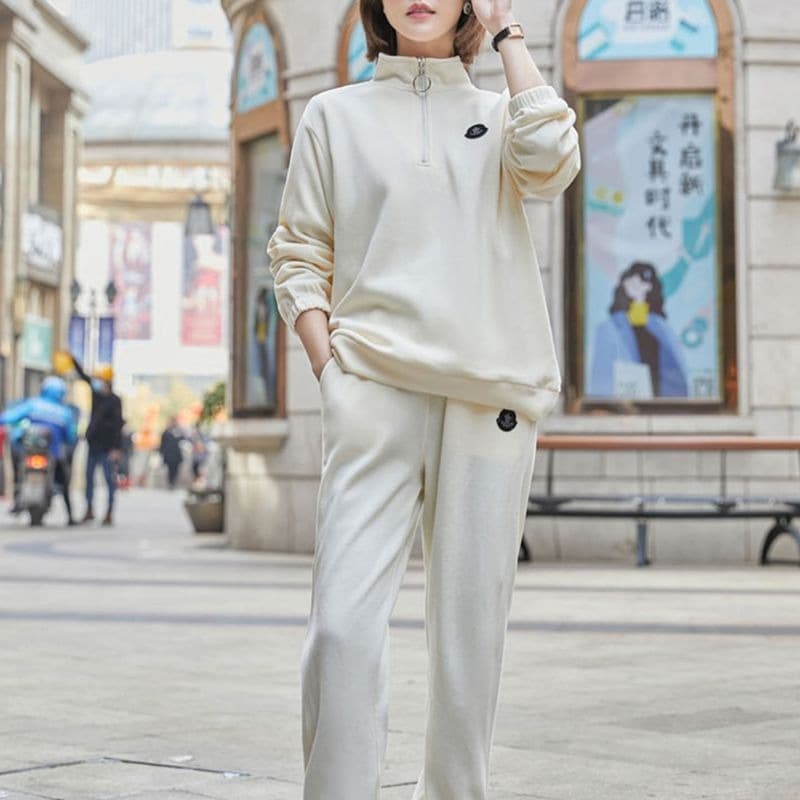 운동복 세트 여성 봄 가을 2026 년 새로운 루즈핏 빅 사이즈 후드티 캐주얼 패션 웨이 바지 연령 감소 투피스 세트 이미지 5