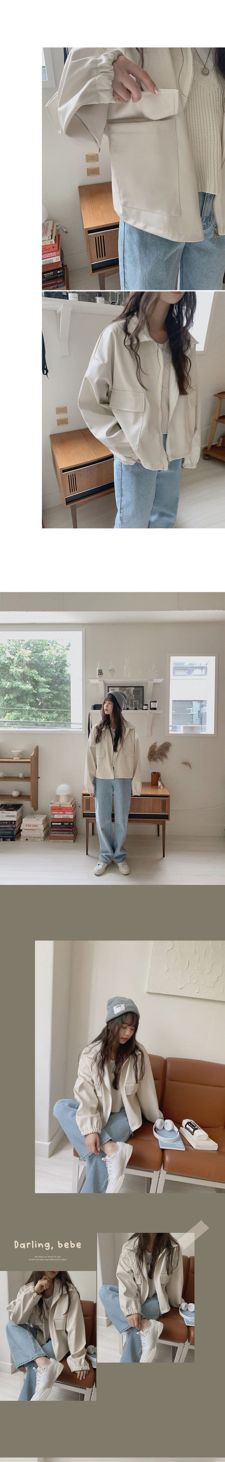 한국 chic 여름 레트로 항구 바람 스탠드 칼라 지퍼 디자인 루즈핏 캐주얼 다용도 긴팔 쇼트 스타일 여성 코트 상세 이미지 2