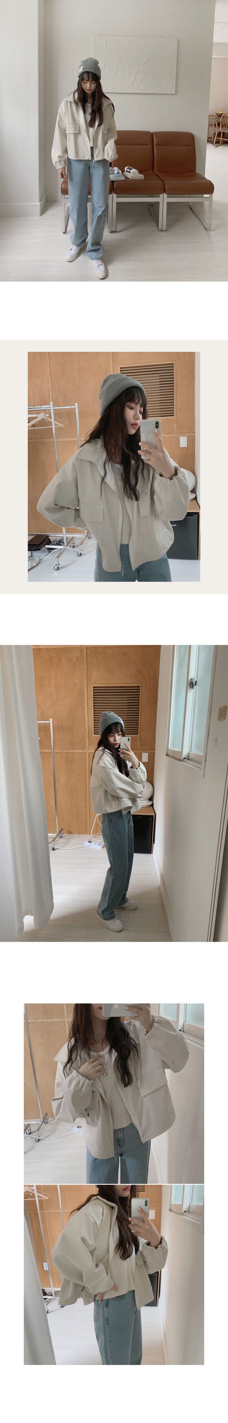 한국 chic 여름 레트로 항구 바람 스탠드 칼라 지퍼 디자인 루즈핏 캐주얼 다용도 긴팔 쇼트 스타일 여성 코트 상세 이미지 9