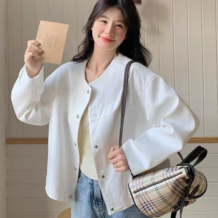 2026 봄 가을 새로운 화이트 항구 바람 캐주얼 야구 외투 새로운 작은 키 인기 폭발 재킷 이미지 3