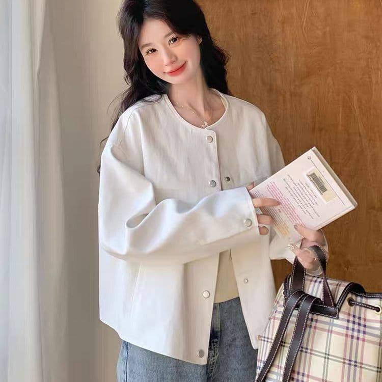 2026 봄 가을 새로운 화이트 항구 바람 캐주얼 야구 외투 새로운 작은 키 인기 폭발 재킷 이미지 4