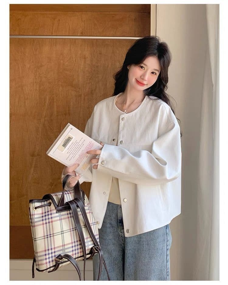 2026 봄 가을 새로운 화이트 항구 바람 캐주얼 야구 외투 새로운 작은 키 인기 폭발 재킷 상세 이미지 5