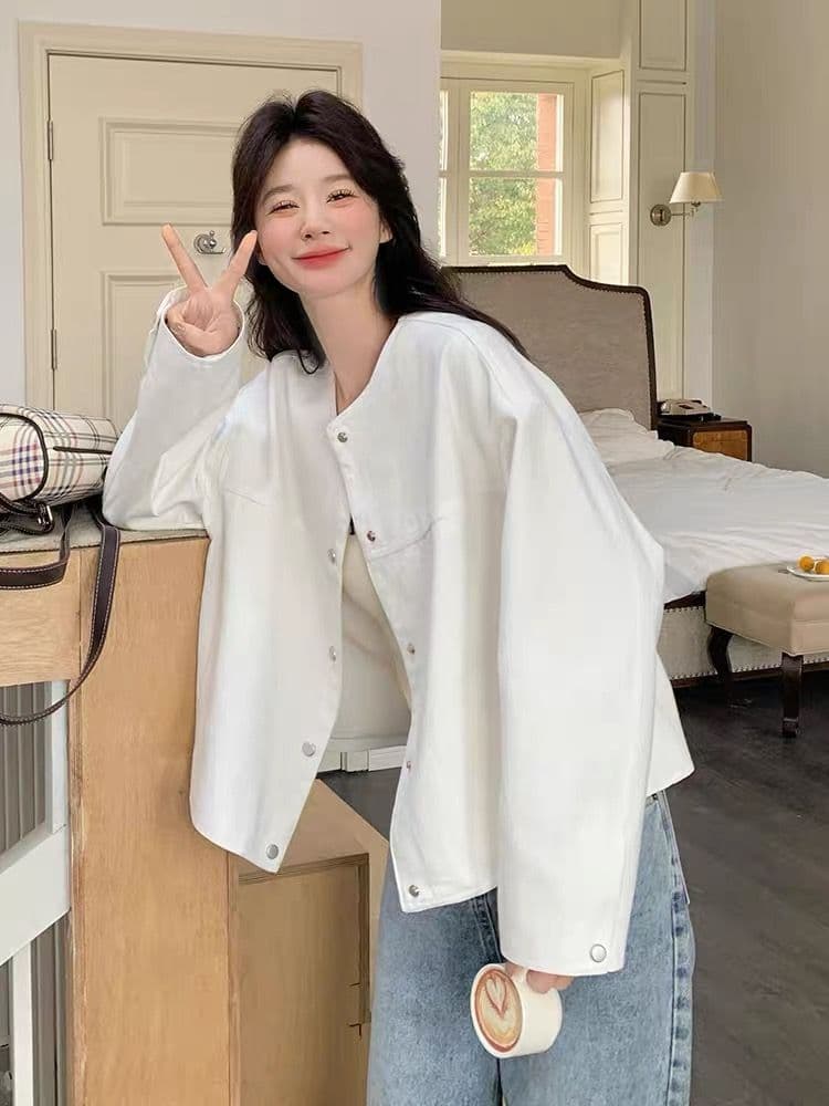 2026 봄 가을 새로운 화이트 항구 바람 캐주얼 야구 외투 새로운 작은 키 인기 폭발 재킷 상세 이미지 13