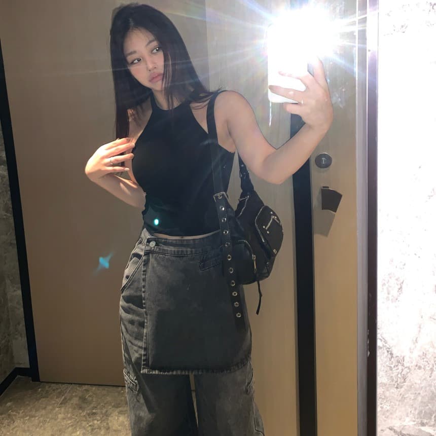 지금 외국 가스 랩스커트팬츠 수 있습니다. 철거 투피스 세트 레트로 주머니 디자인 한 바람 다용도 청바지