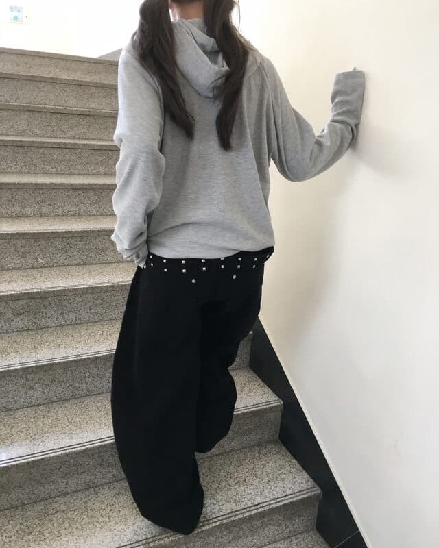 지금 레트로 stud 징 뒤에 벨트 디자인 넓은 다리 루즈핏 청바지 상세 이미지 63