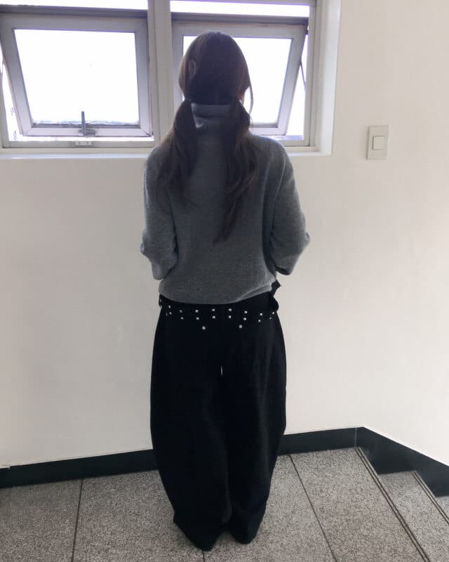 지금 레트로 stud 징 뒤에 벨트 디자인 넓은 다리 루즈핏 청바지 상세 이미지 70