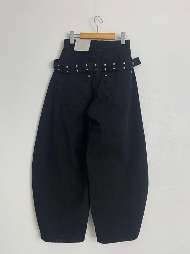 지금 레트로 stud 징 뒤에 벨트 디자인 넓은 다리 루즈핏 청바지 상세 이미지 80