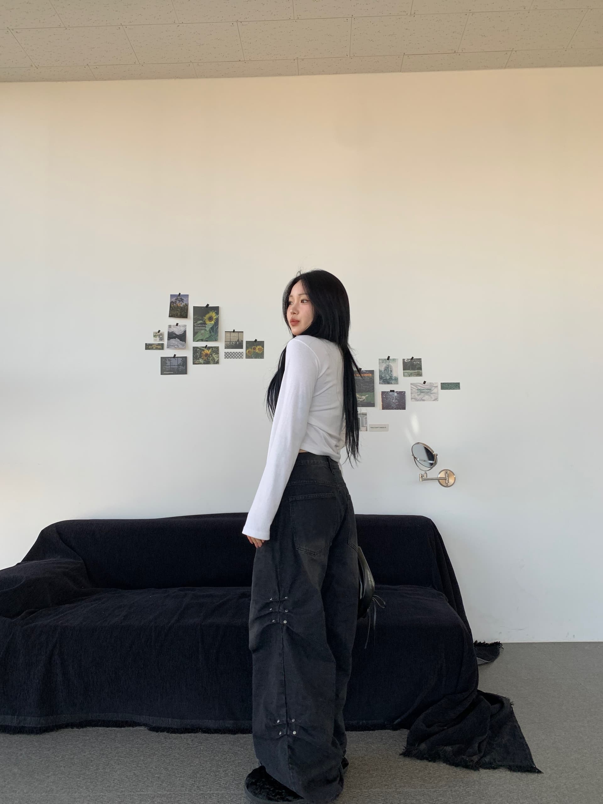 지금 워크웨어 바람 루즈핏 바닥 청소 슬림해 보이는 모통이 칼 와이드 레그 팬츠 캐주얼 긴 바지 상세 이미지 38