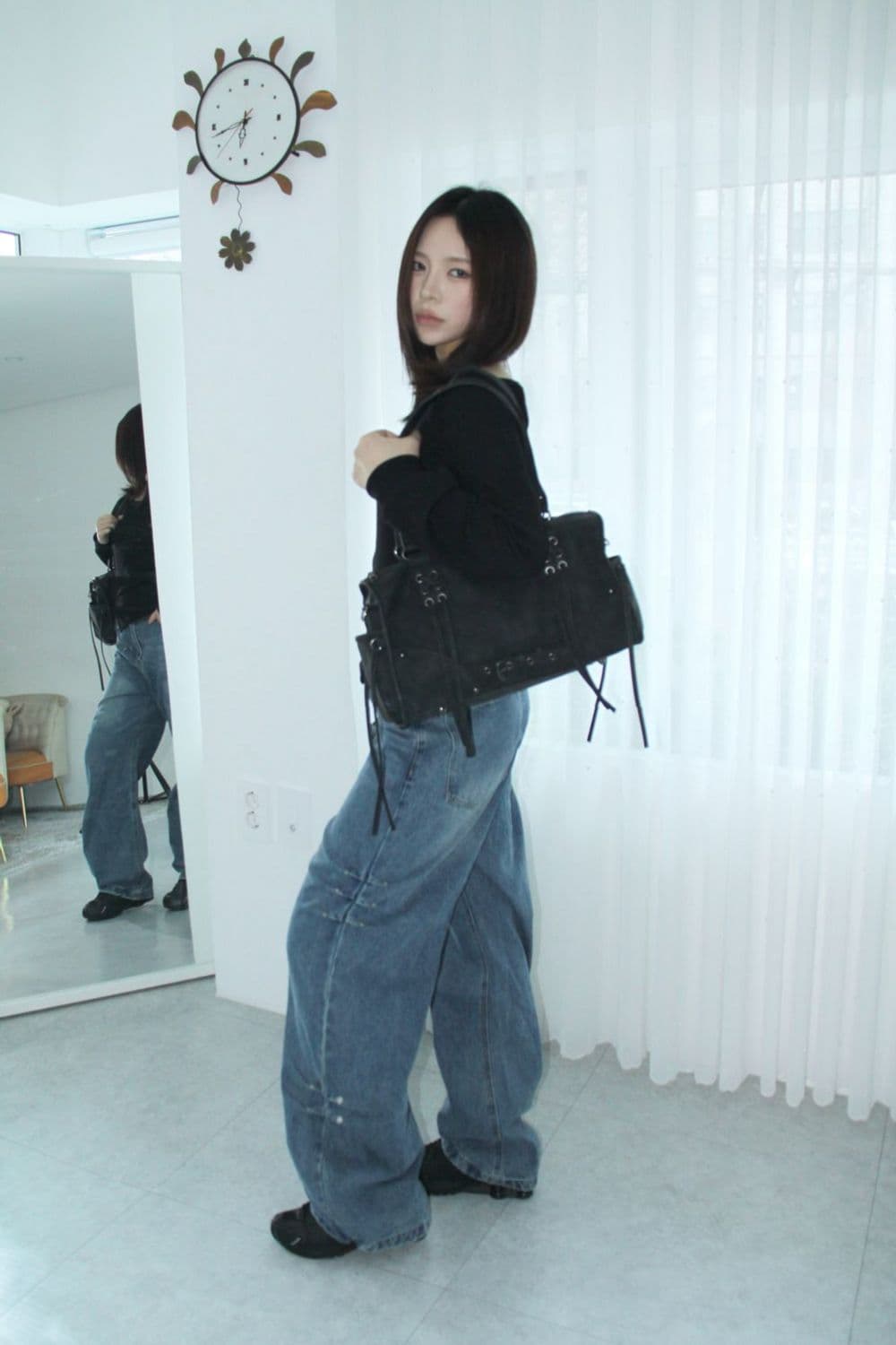 지금 워크웨어 바람 루즈핏 바닥 청소 슬림해 보이는 모통이 칼 와이드 레그 팬츠 캐주얼 긴 바지 상세 이미지 24