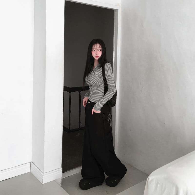 지금 느긋한 바람 디자인 센스 마 오래된 워싱 데님 바닥 청소 긴 바지 상세 이미지 27