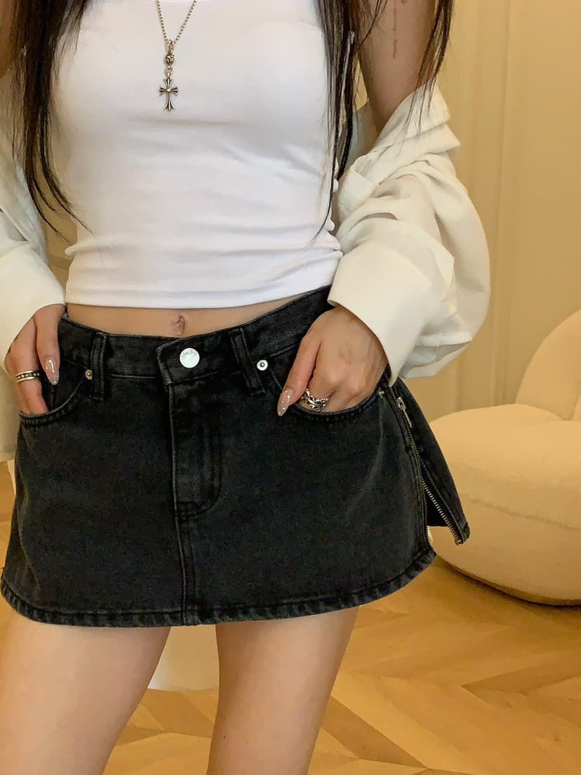 지금 핫걸 측면 투명 지퍼 트임 데님 치마바지 상세 이미지 19