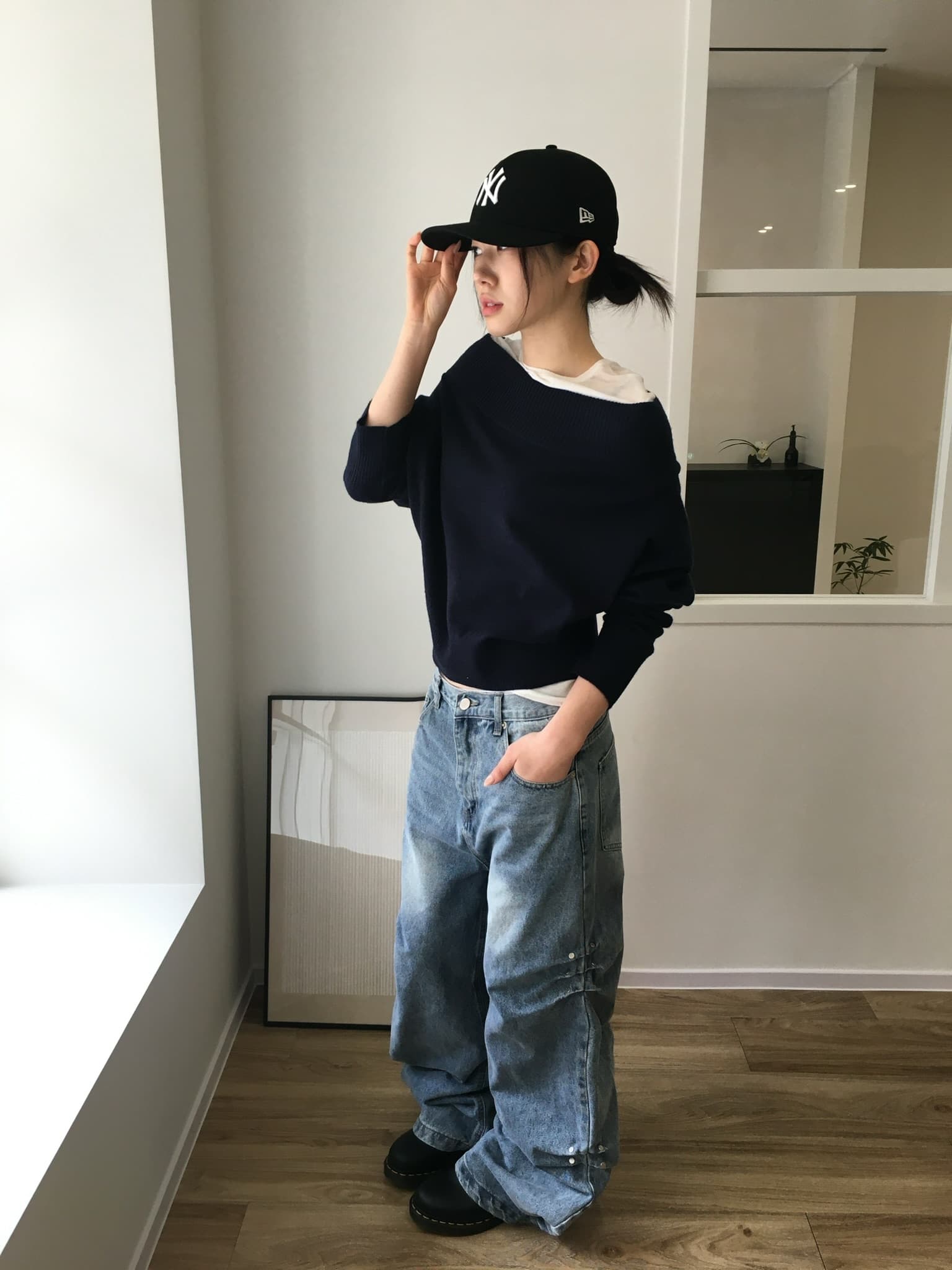 지금 워크웨어 바람 루즈핏 바닥 청소 슬림해 보이는 모통이 칼 와이드 레그 팬츠 캐주얼 긴 바지 상세 이미지 4