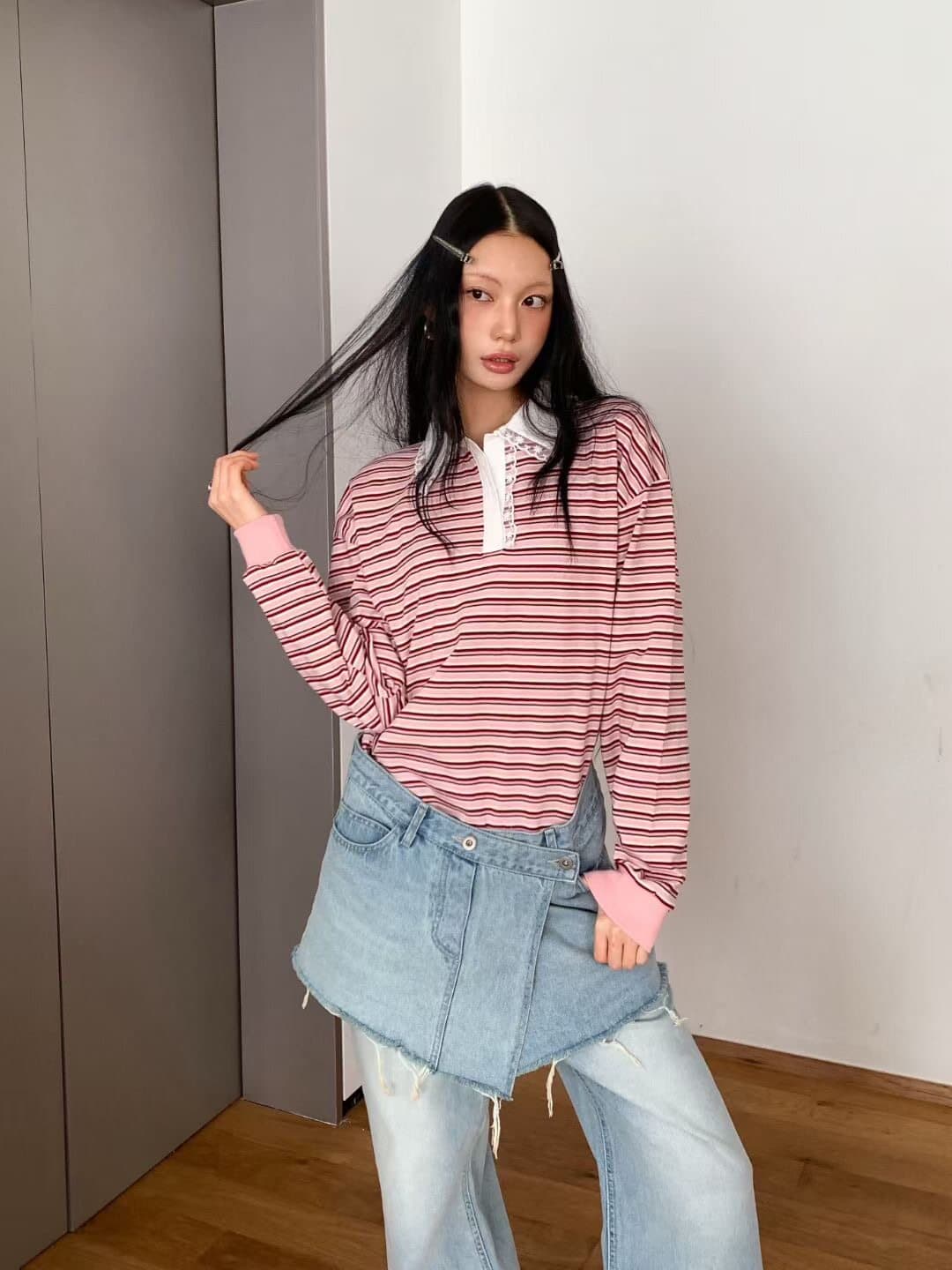 봄 다용도 포함 랩스커트팬츠 청바지 투피스 세트 이미지 4