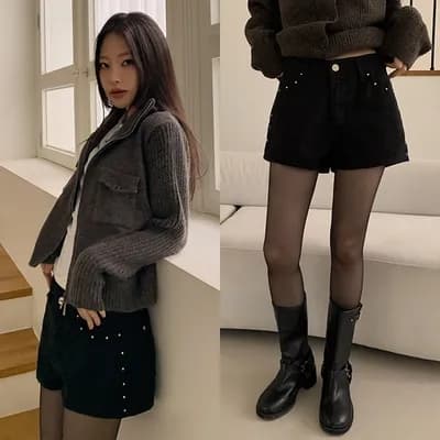 지금 측면 징 장식 넓은 다리 루즈핏 캐주얼 반바지 이미지 4